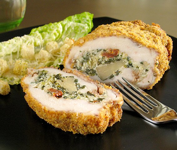Spinach-Artichoke Stuffed Pecan Crusted Chicken Breasts