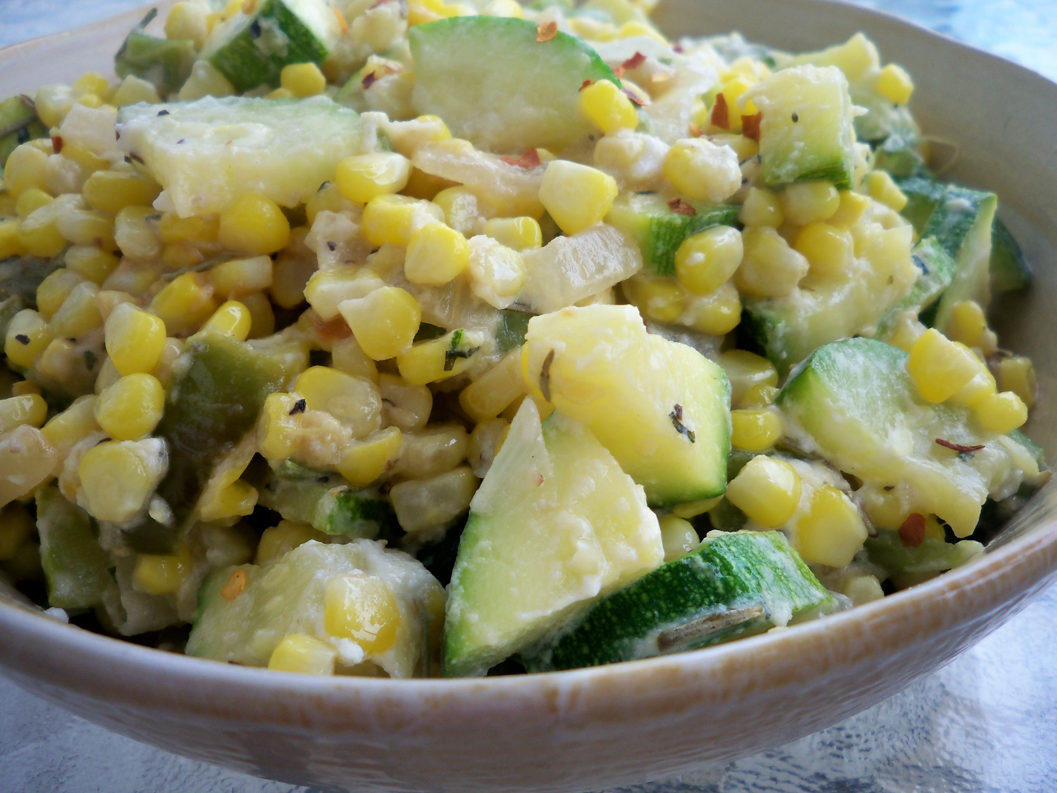 Creamy Corned Zucchini And Peppers