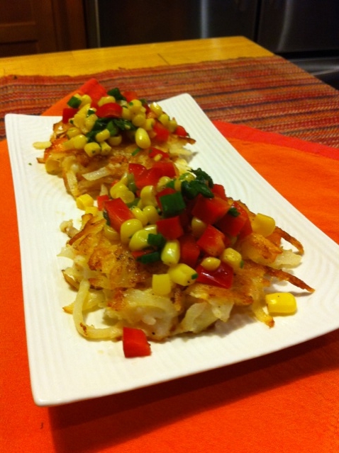 Lemony Shrimp And Potato Cakes With Tricolor Salsa