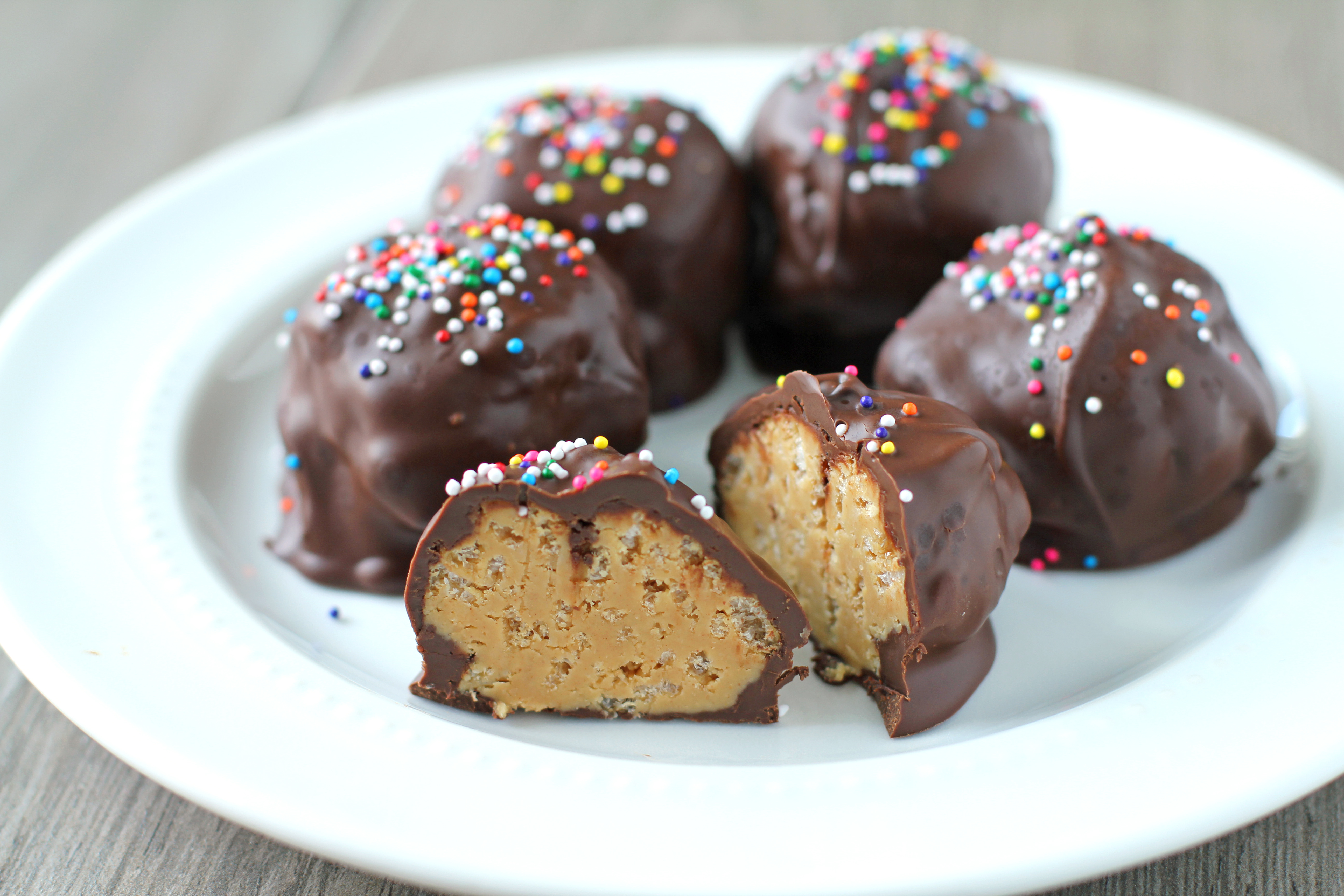 Chocolate Dipped Krispies Peanut Butter Balls