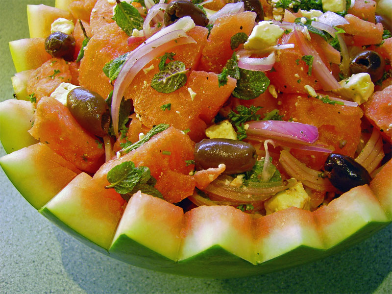 Watermelon, Feta And Black Olive Salad