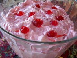 Mom's Pink Stuff Dessert ( Cherry Pie Filling, Pineapple ). Photo by mightyro_cooking4u Mom's Pink Stuff Dessert ( Cherry Pie Filling, Pineapple ). Photo by mightyro_cooking4u