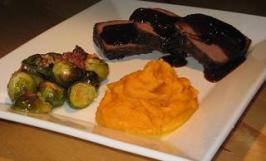 Orange Glazed Roast Buffalo With Garlic Roasted Brussels Sprouts. Photo by The Flying Chef Orange Glazed Roast Buffalo With Garlic Roasted Brussels Sprouts. Photo by The Flying Chef