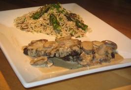Ostrich Steaks With Mushroom Vanilla Sauce and Wild Rice With As. Photo by The Flying Chef Ostrich Steaks With Mushroom Vanilla Sauce and Wild Rice With As. Photo by The Flying Chef