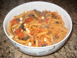 Delicious Penne Vodka With Fresh Mushrooms, Mozzarella, Olives,. Photo by BlondieItaliana Delicious Penne Vodka With Fresh Mushrooms, Mozzarella, Olives,. Photo by BlondieItaliana