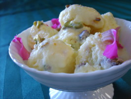 Bastani (Persian Rose Water, Saffron and Pistachio Ice Cream). Photo by Sephardi Kitchen Bastani (Persian Rose Water, Saffron and Pistachio Ice Cream). Photo by Sephardi Kitchen