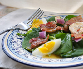 Wilted Spinach and Avocado Salad With Warm Bacon Dressing. Photo by Andi of Longmeadow Farm Wilted Spinach and Avocado Salad With Warm Bacon Dressing. Photo by Andi of Longmeadow Farm
