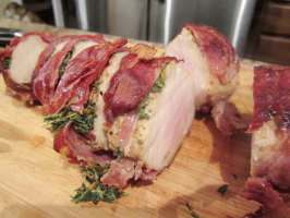 Pork Tenderloin Wrapped in Prosciutto, With an Herbed Pan Sauce. Photo by insubordinatehousewife Pork Tenderloin Wrapped in Prosciutto, With an Herbed Pan Sauce. Photo by insubordinatehousewife
