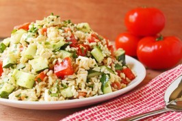 Tomato Basil Cucumber Salad With Feta Cheese and Brown Rice. Photo by Simply Fresh Cooking Tomato Basil Cucumber Salad With Feta Cheese and Brown Rice. Photo by Simply Fresh Cooking