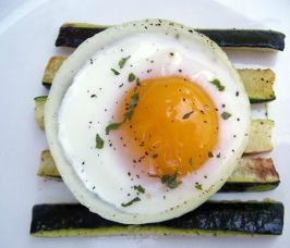 Roasted Sunny-Side up Eggs in Rings of Onion over Zucchini Stick. Photo by Cooking Creation Roasted Sunny-Side up Eggs in Rings of Onion over Zucchini Stick. Photo by Cooking Creation