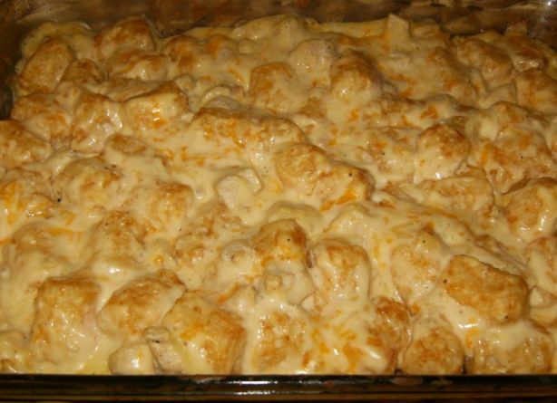 Chicken tater tot hotdish add the carrots, chicken, peas, thyme, and pepper, and simmer, stirring often, for minutes, until the chicken is fully cooked. taste the mixture and adjust seasonings, if desired. transfer the mixture to a 1/2 quart casserole dish or mini cocottes--and then cover the bitch(es) with tater tots.