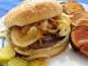 Canadian Burger With Beer-Braised Onions and Cheddar