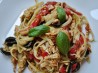 Fresh Fettuccine With Pulled Rotisserie Chicken, Pesto, and Roas