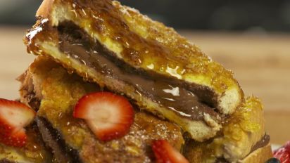Peanut Butter Chocolate Stuffed French Toast With Jam Syrup Recipe Food Com