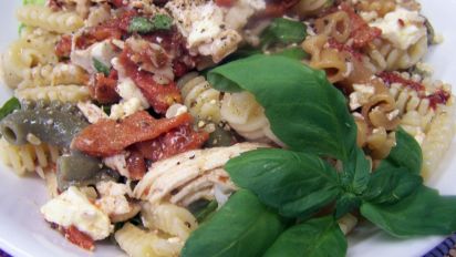 Chicken Roasted Capsicum Feta And Walnut Pasta Salad Recipe