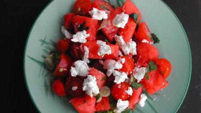 Watermelon Tomato And Cheese Salad Recipe Cheese Food Com