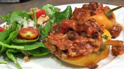 Ground Beef Stuffed Green Bell Peppers Recipe Food Com