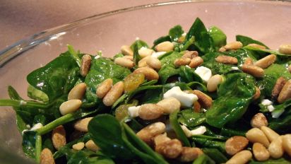 Wilted Spinach Salad With Nuts And Cheese Recipe Food Com