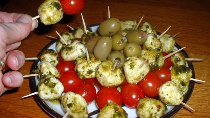 Pesto Mozzarella Skewers Recipe Food Com