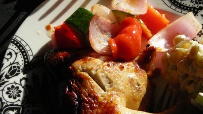Grilled Chicken With Savory Summer Vegetables Recipe Food Com Take care not to tear the skin as you push the butter between it and the flesh of the bird. grilled chicken with savory summer vegetables
