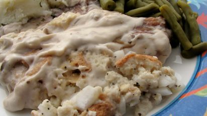 Stuffed Pork Chops In Mushroom Soup Recipe Food Com Canned mushrooms and the convenience of condensed soup make these easy, nicely seasoned pork chops a snap to prepare, and they're easy on the budget. stuffed pork chops in mushroom soup