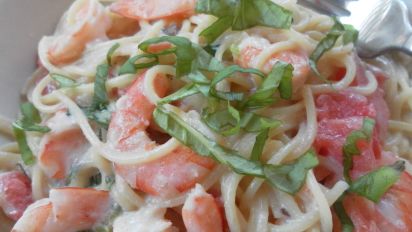 Shrimp And Pasta In A Basil Cream Sauce Recipe Food Com