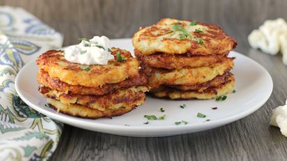 Cauliflower Fritters Recipe Food Com It can go from breakfast to dinner and it will please the pickiest eaters since it looks like a mini pancake. cauliflower fritters