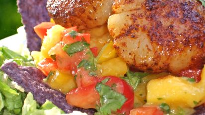 A Salad Of Seared Scallops Mango Salsa And Tortilla Strips Recipe