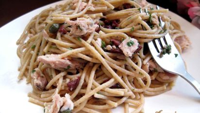 Tuna Pasta Salad With Warm Black Olive Vinaigrette Recipe Food Com