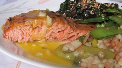 Cedar Planked Salmon With Sweet Mustard Vinaigrette Recipe Food Com