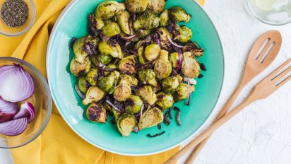 Roasted Brussel Sprouts And Onions Roasted Brussels Sprouts And Red Onions Recipe Food Com