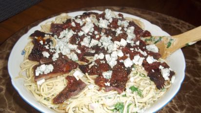 Steak Gorgonzola With Balsamic Reduction Over Pasta Recipe Food Com