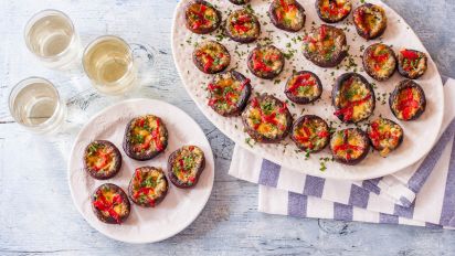 Stuffed Mushrooms With Roasted Red Peppers And Manchego Cheese
