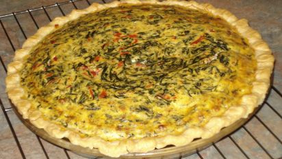 Fluffy Spinach Onion And Roasted Red Pepper Quiche With Gruyere