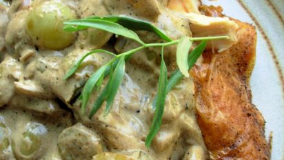 Crispy Roast Chicken With Riesling Grapes And Tarragon Recipe Food Com The recipe starts with a host of crunchy goodness thanks to chopped pecans, granny smith apples, celery, and red onion. crispy roast chicken with riesling grapes and tarragon