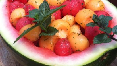 Watermelon Cantaloupe Salad With Mint Basil Vinaigrette Recipe