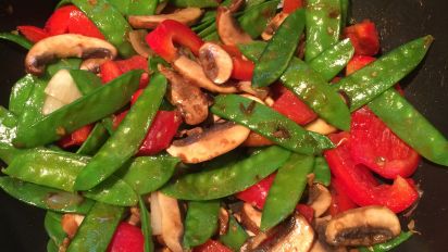 Chicken Mushroom Sugar Snap Peas And Red Bell Pepper Stir Fry Recipe Food Com 1¼ cups boneless skinless chicken breast, thinly sliced. chicken mushroom sugar snap peas and red bell pepper stir fry