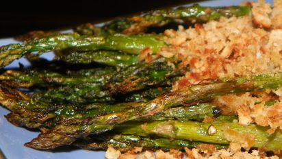 Roasted Asparagus With Crunchy Parmesan Topping Recipe Food Com