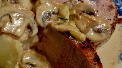 Pork Tenderloins With Mushrooms And A Brandy Cream Sauce Recipe Food Com A quick baste midway through cooking ensures a flavorful crust. pork tenderloins with mushrooms and a brandy cream sauce