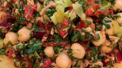 Garbanzo And Tuna Salad With Cilantro Parsley And Red Pepper Recipe Food Com