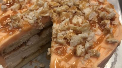 Caramel Cobbler Ice Cream Cake Recipe Food Com It's made so simple by using a boxed cake mix, pie filling, butter and an easy icing! food com