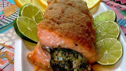 Creamy Spinach Stuffed Salmon Recipe Food Com Salmon is one of my favorite fish and it's always fun to get creative with it so i can enjoy it in various ways. creamy spinach stuffed salmon