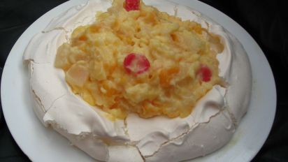 Pavlova With Fruit Custard Filling Recipe Food Com
