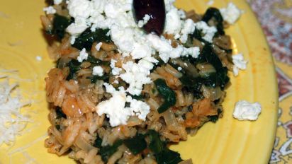 Greek Rice With Spinach Feta And Black Olives Recipe Food Com I used light feta so i could double the amount, used frozen spinach, and eliminated the olive oil, using a spray instead. greek rice with spinach feta and black olives