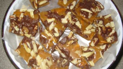 Easy Microwave Toffee Recipe Food Com Stir in 1/3 cup almonds. easy microwave toffee