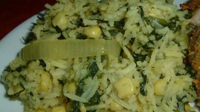 Corn Spinach Rice Recipe Food Com Palak corn is the green coloured creamy, mild and slightly spiced curry, prepared with spinach and sweet it can be served with naan, chapati, parantha or rice. corn spinach rice