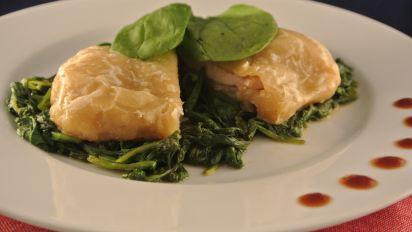 A1 Chicken Thighs En Croute On A Bed Of Dijon Cooked Spinach A1 Recipe Food Com