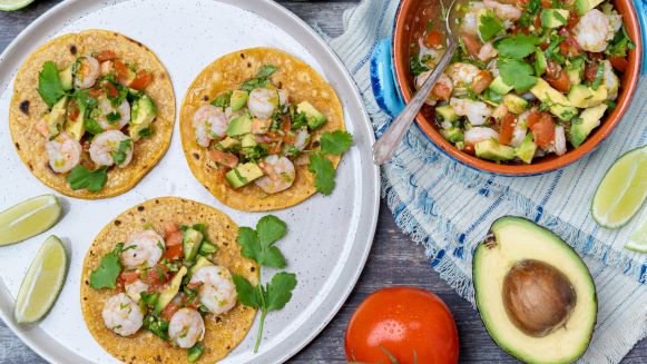 Ceviche Style Shrimp and Avocado Tacos
