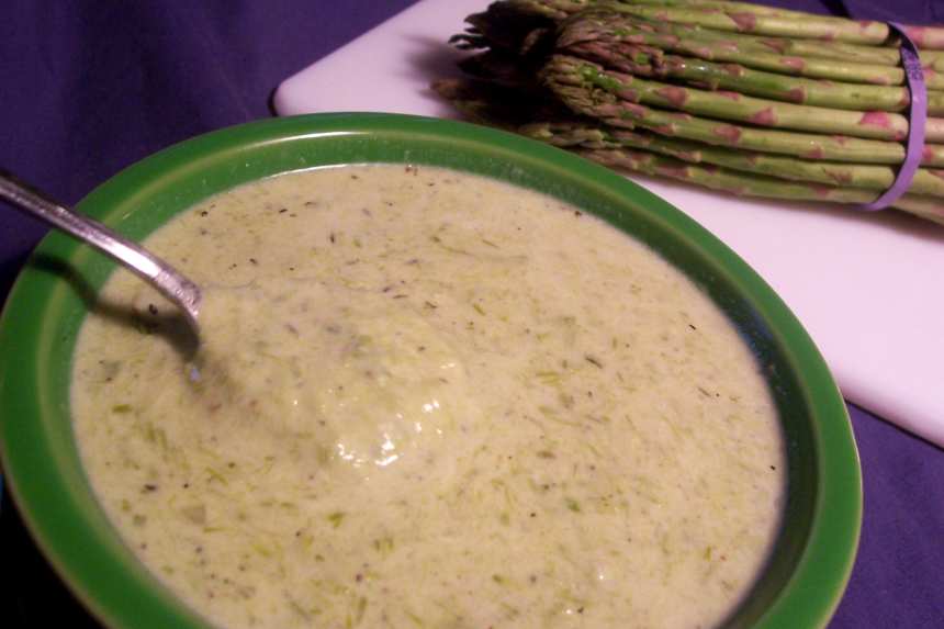 Creamy Asparagus Soup Being Blended