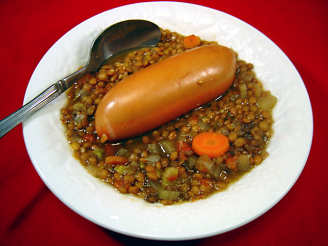 Lentil & Frankfurter Soup in Crock Pot